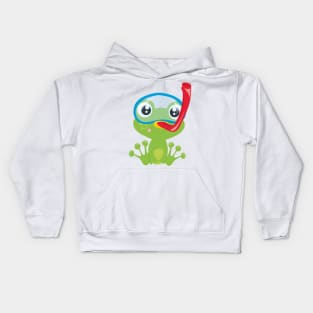 Cute Frog, Little Frog, Green Frog, Snorkel Kids Hoodie